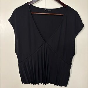 Zara Black Cap Sleeve Wrap Blouse